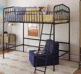 Metal Twin Lof t Be d, Black