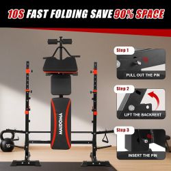  1500LBS 8 in 1 Weight Bench Set with Leg Extension/Curl and Preacher Curl, Bench Press Set and Barbell Rack with Safety Bar Catches, Foldable Workout