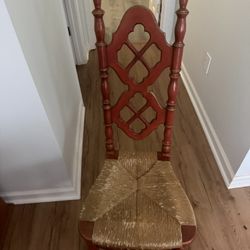 Vintage Red Rush-Seat Accent Chair - Solid Wood, Great Shape!