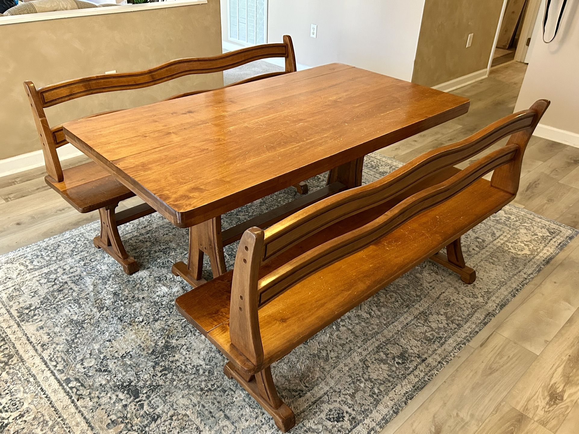 Solid Wood Vintage, Farmhouse Dining Set With 2 Benches