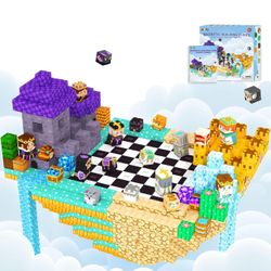 Magnetic Blocks Board Games Chess Set, Magnetic Tiles Building Blocks Kids 200pcs