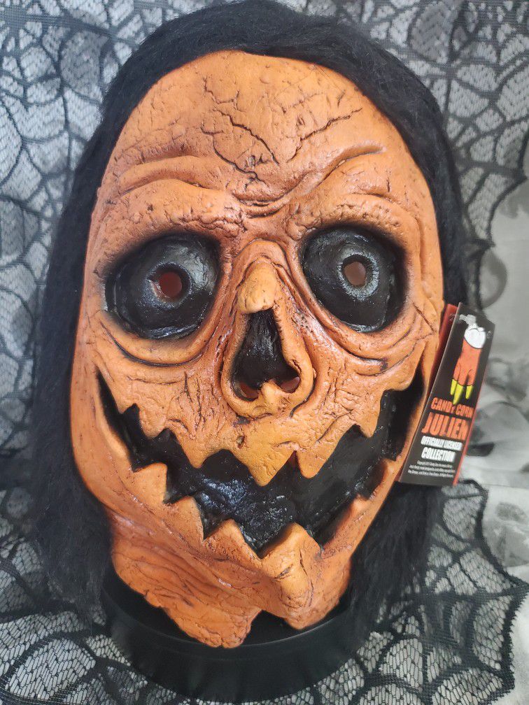 Candy Corn Movie Julien Mask Orange Jack O Lantern Face Horror Character W/ Hair by Trick or Treat Studios new
