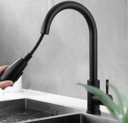 Black Stainless Steel Kitchen Faucet, Single-Handle Hot and Cold Water Mixer Tap, 360°Rotation Pull-Out Washing Vegetables Pots Sink Faucet