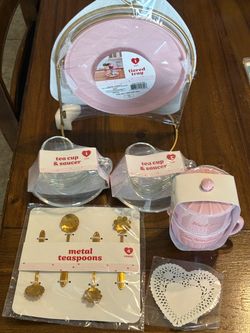 Pink Tea Party Set with Tiered Tray