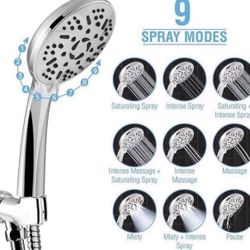 High Pressure Handheld Shower Head – 9 Spray Modes Hand Held Shower Head with 60 Inch Hose