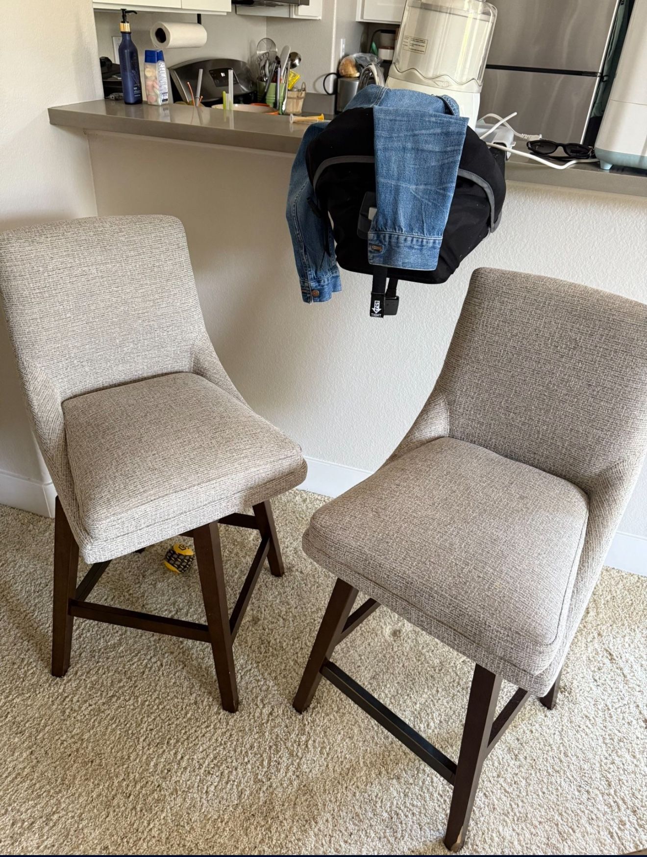 Two Fabric Swivel Bar Height Stools