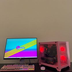 Custom Pink Ryzen Gaming PC Computer Bundle (Ryzen 5 5500, 16GB RAM, GTX 1070 8GB = RTX 3050, 1TB NVMe, WiFi)