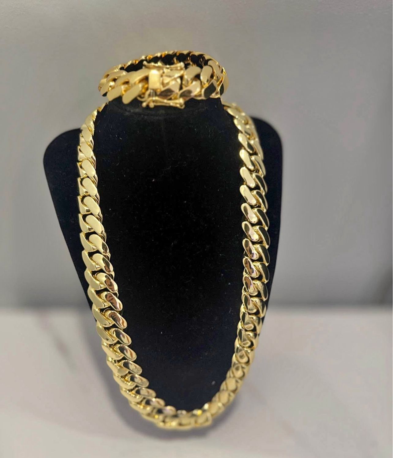 20mm | 22mm | 18mm Miami Cuban Link Yellow Gold Plated Chain Necklace 18k & 14k Crab Old School Regular Lock