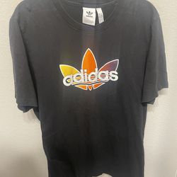 Adidas Men’s Black With Colorful Logo Short Sleeve Tshirt, XL