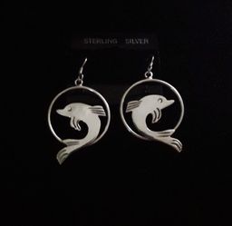 Handcrafted TAXCO Sterling Silver French Hook Jumping Dolphins, signed