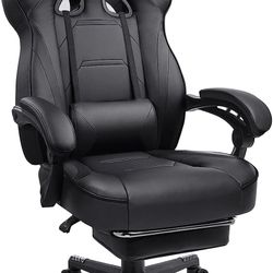 Gaming Chair with Footrest Computer Office Desk Chair with Leg Rest High Back Adjustable Swivel Lumbar Support Racing Style E-Sports Gamer Chairs Blac