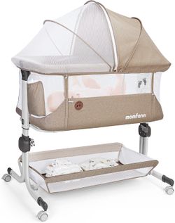 Baby Bassinet Bedside Sleeper, Upgraded Stability Bedside Crib with Full Mesh Sides, Soft Sheet, 6-Height Adjustment#2114HY2