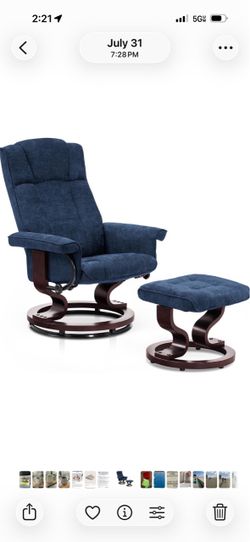 Blue Swivel Recliner + Matching Ottoman