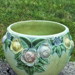 Vintage Antique Flowered Pot. Approximately 12” High X 10” Wide