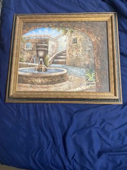 Oil Paint Art Picture Of Water Fountain