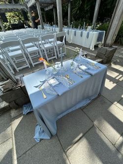 Ivory and Dusty Blue Tablecloths