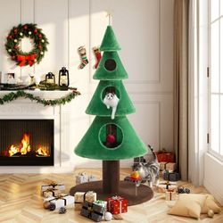 63" Cat Tree Christmas Tower Condo for Cats with toys, Green