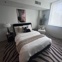 Full Bed Frame With Storage Space & Hybrid Mattress – Optional Bedding & Curtains!  