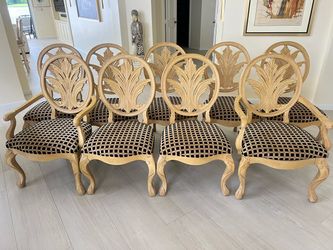 8 Designer Upholstered Wooden chairs by Century Furniture. Paid $750 a Chair. In perfect condition. No pets or smoke