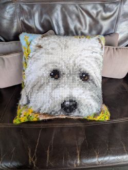 Latch Hook Throw Pillow Cute Cairn Terrier Dog