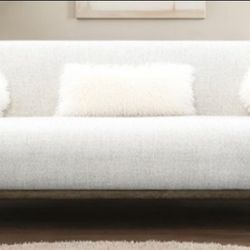 Brand New Light Grey Chenille Mid-Century Modern Style Sofa (Pillows Included)