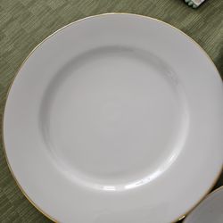 Pottery Barn dishes $1ea  white with gold edge