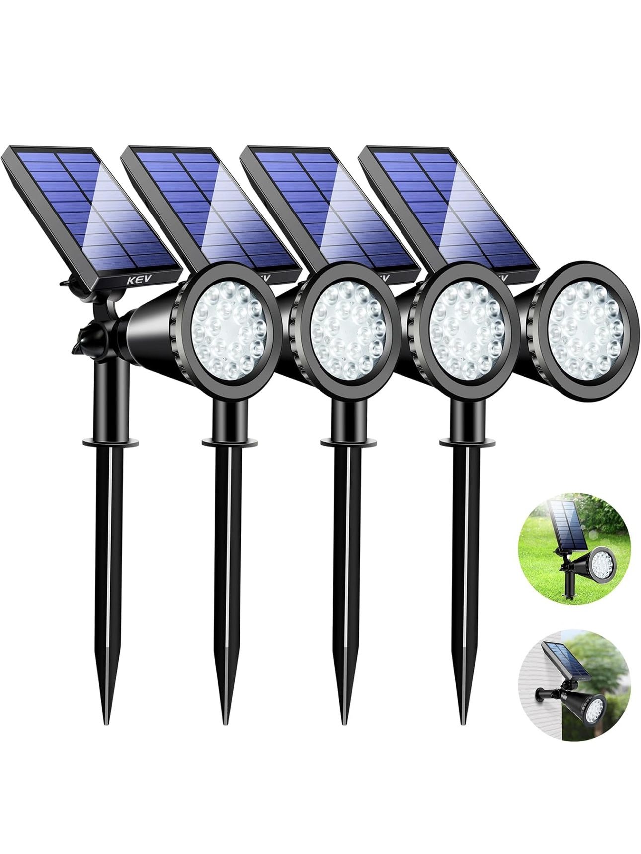 KEV 800 Lumens Solar Spot Lights Outdoor,18 LEDs Solar Flood Lights with 2 Modes &Adjustable &IPX65 Waterproof,Solar Spotlight for Driveway/Backyard/P