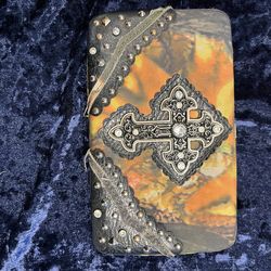 Cross bedazzled clutch purse