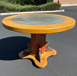 Mexican Southwest Rustic Hand painted Pine Wood round Dining Table