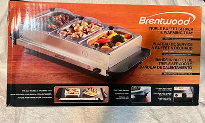 Brand new, never opened Brentwood triple buffet server and food warmer. Still factory sealed in the original box!