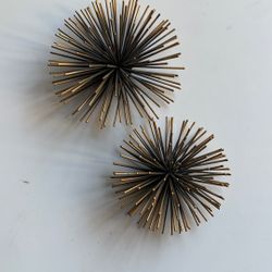 VTG MCM Gold Black Metal Spike Atomic Starburst Sea Urchin Wall Hanging Decor