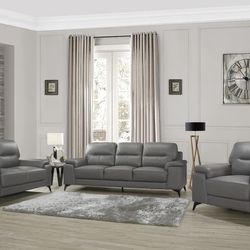 Mischa Dark Gray Top-Grain Leather Living Room Set (Sofa Loveseat, Couch Sectional Options 