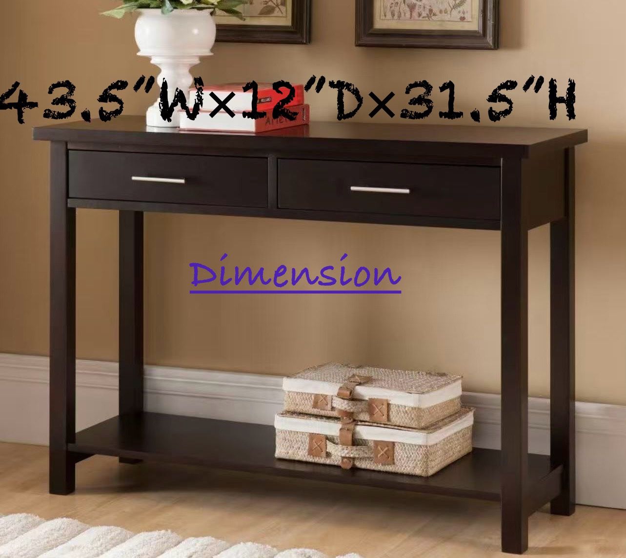 🥨Console Table with 2 Drawers, Farmhouse Sofa Table with Storage Shelf, Accent Wood Entryway Table for Living Room, Hallway, Foyer-Black