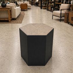 ACME Rex Iron Hexagon Side Table with Oak Top – Modern Geometric Accent Table!