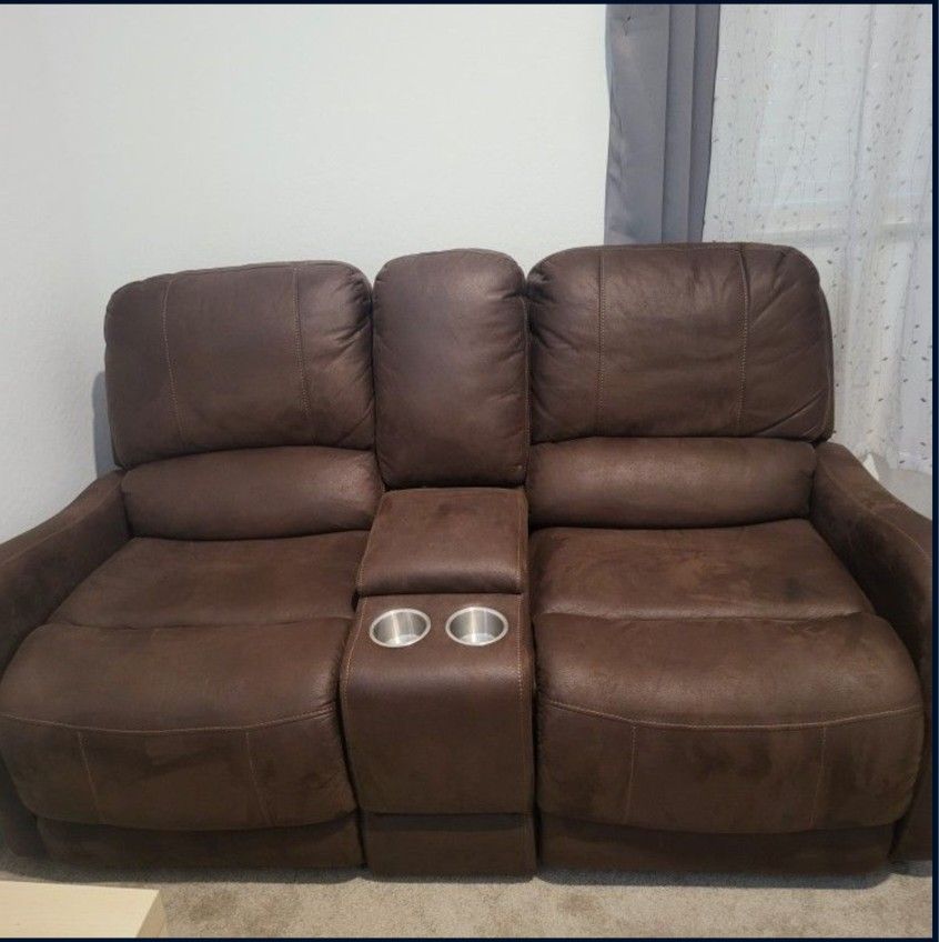 Davor Brown 77" Power Reclining Storage Console Faux Leather Loveseat with USB