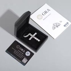 Silver Moissanite Cross | 5MM | GRA Certified ✅ | Passes Tester