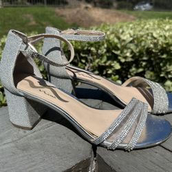 Strappy Silver Block Heel-  Sandals - Size 9.5