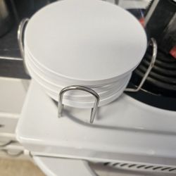 Set Of White Coasters With Holder