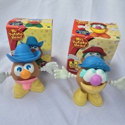 Mr. Potato Head Lot 2 Blue Cowboy Hat Playskool 2005 Hasbro Toy Figure Open Box