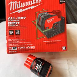 📌Milwaukee M12 12-Volt Lithium-Ion Cordless Green 125 ft. Cross Line and Plumb Points Laser Level with M12 CP 2.0 Battery Pack ( PRECIO FIRME 👉$295