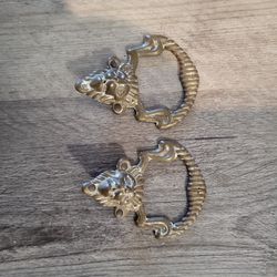 Pair Of Vintage Brass Lions Face Hardware Handles