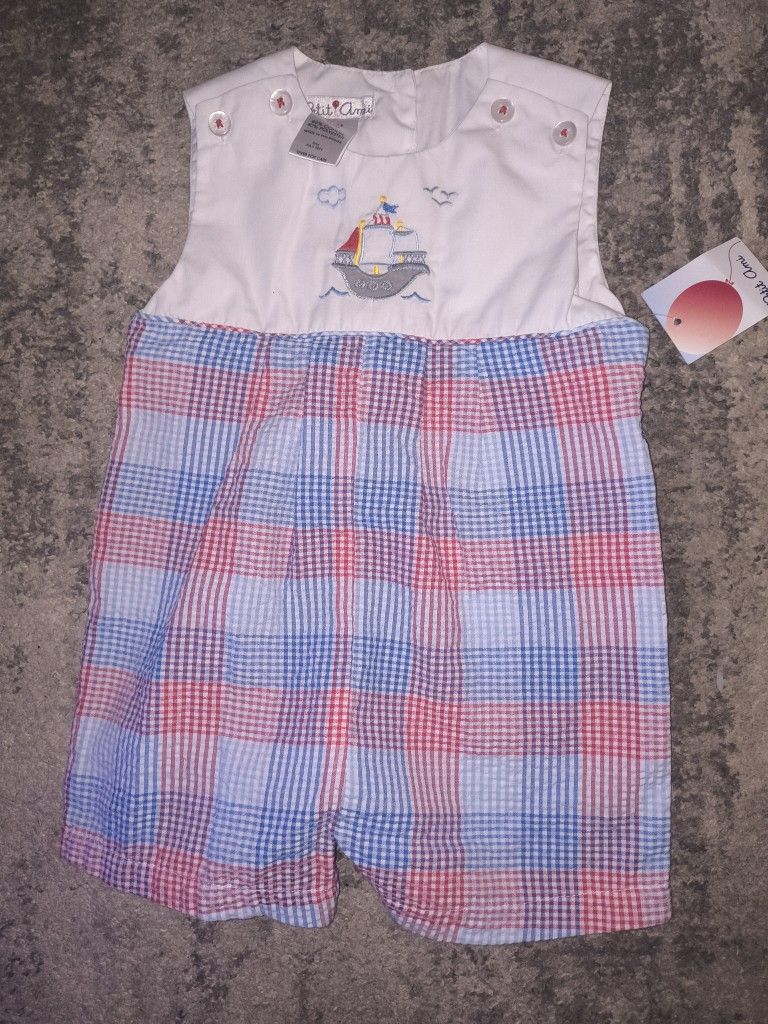 Petit Ami Pirate Ship Embroidered Sun Suit