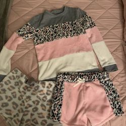 Girls XL/16 Fleece Pink & Gray Cheetah Print Pajamas 