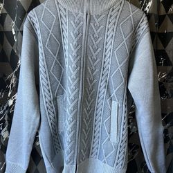 Men's Gray Cardigan Full Zipper Knit Sweater