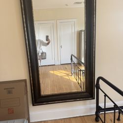 $75 Elegant Large Full Length Mirror Dark Frame With Fold Accents 
