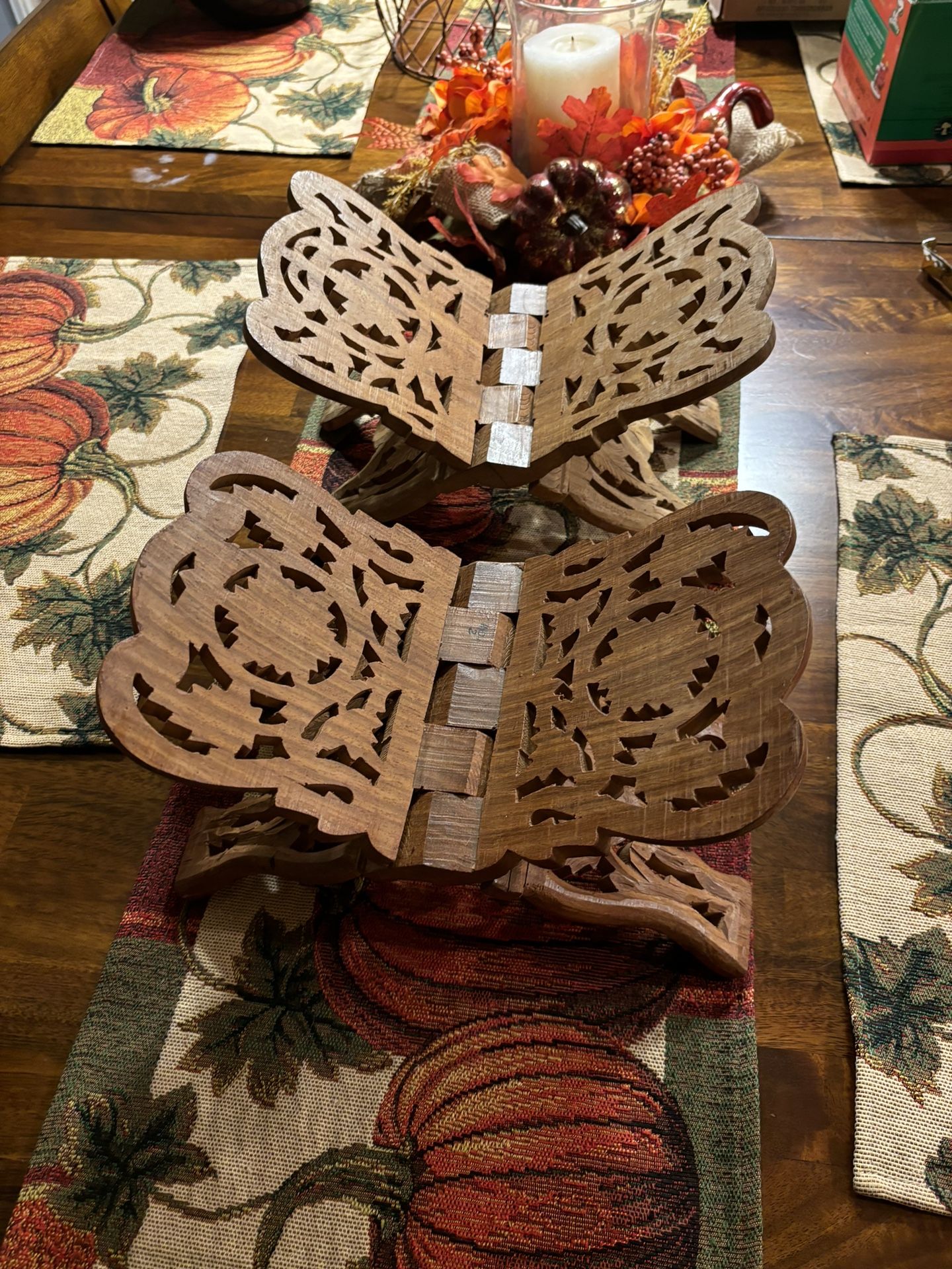 Set Of Two Book, Magazine, &/or Record Folding Rack Hand Carved Wood -  INDIA