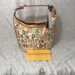 Dooney & Bourke Crayon Style Scribble Logo Multicolor Coated Canvas Hobo Bag. 