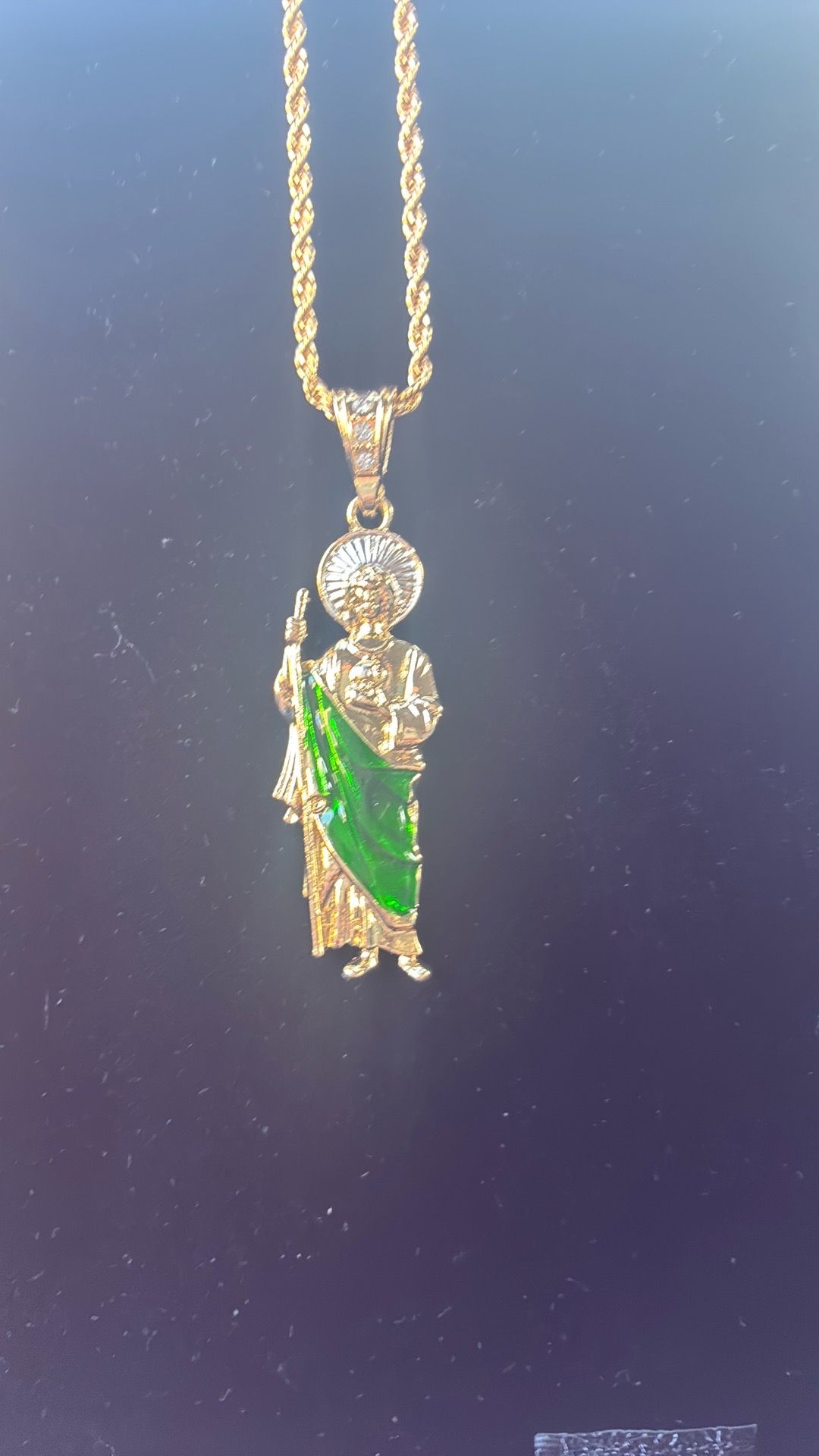 San Judas green and gold 14k gold plated chain