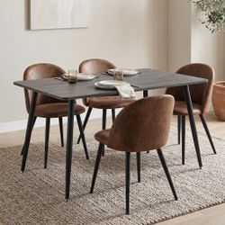 Homy Casa ROSA+ZOMBA 5PC Dining Set 55" Black Marble Table with 4 Zomba Suede Black Chairs