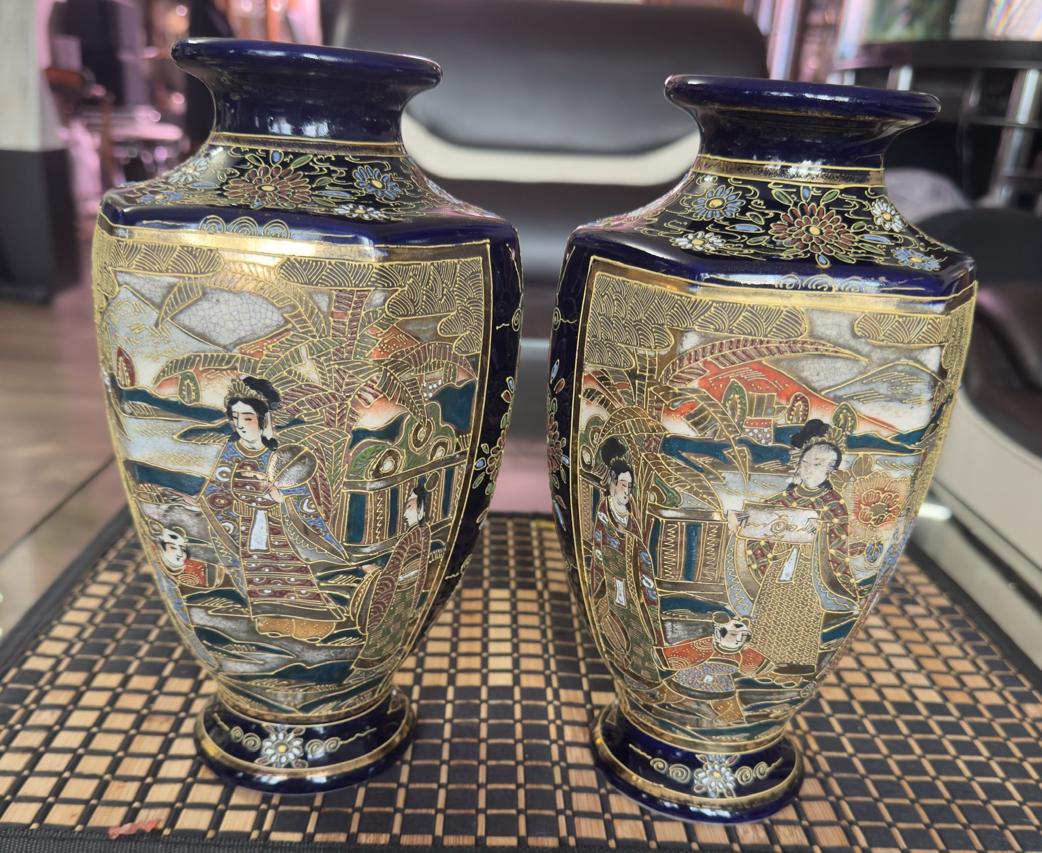 Antique Kyo Satsuma Vase | Japanese Moriage Bijin | 10”Meiji Era Ceramic / Ashley Parker Vintage Antique